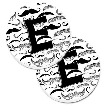 Carolines Treasures Letter E Moustache Initial Set of 2 Cup Holder Car Coaster CJ2009-ECARC